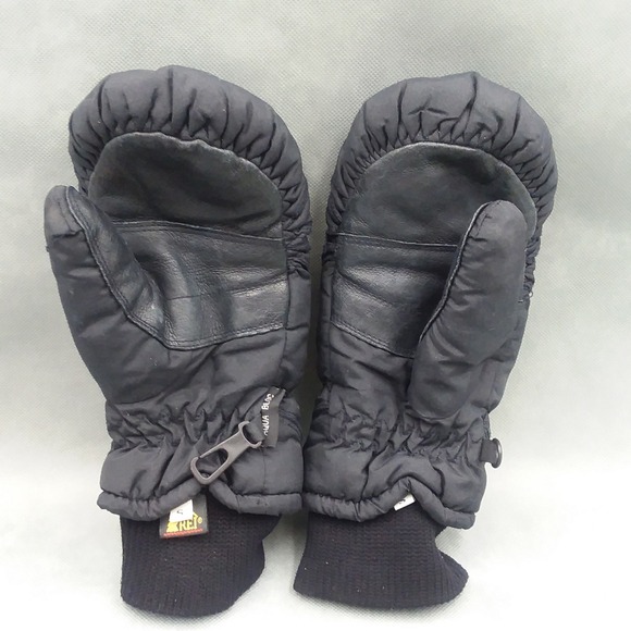 REI Puffer‎ Mittens Leather Palm Aqua Bloc Thinsulate Black Size S - Picture 2 of 6